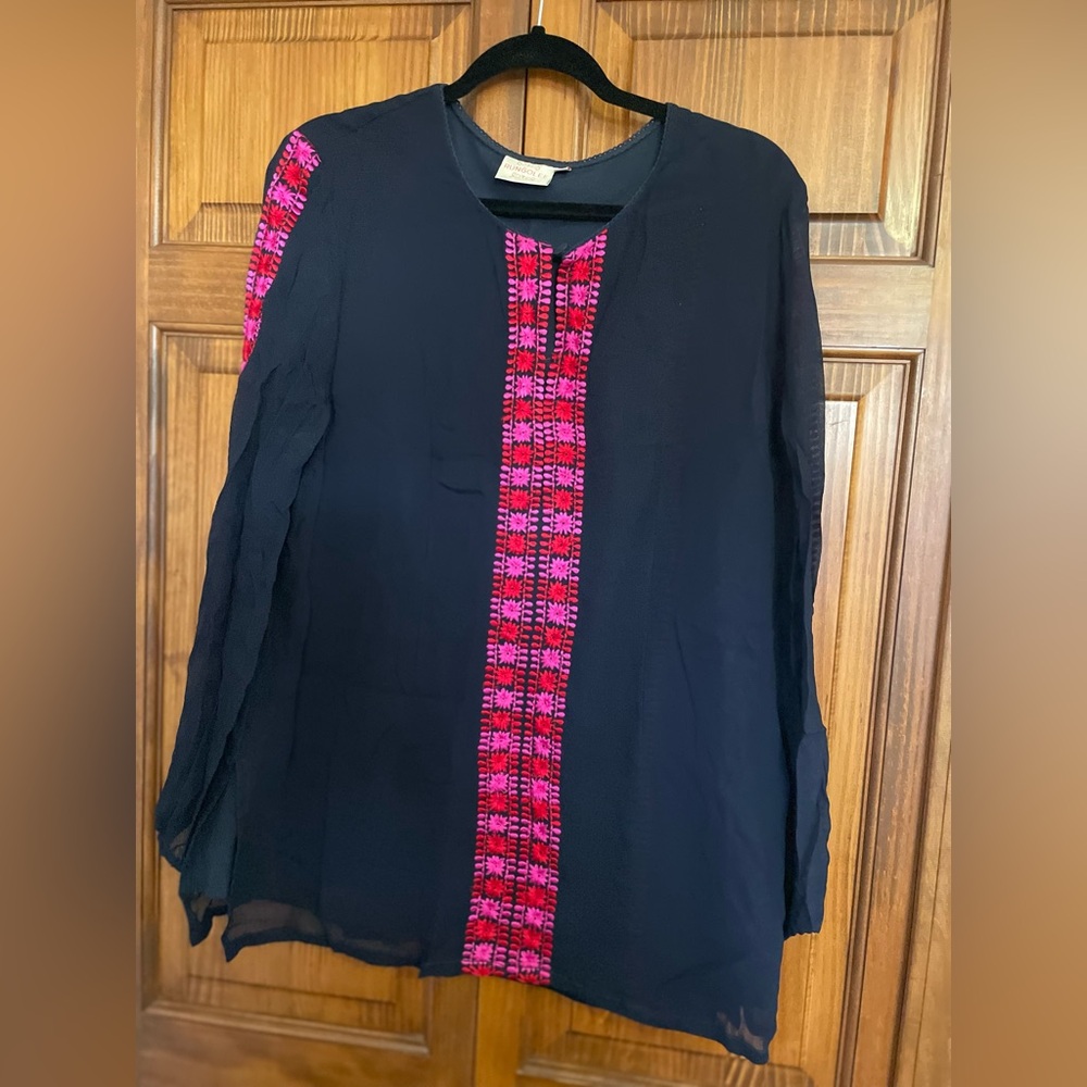 Embroidered Floral Blouse - Red and Pink